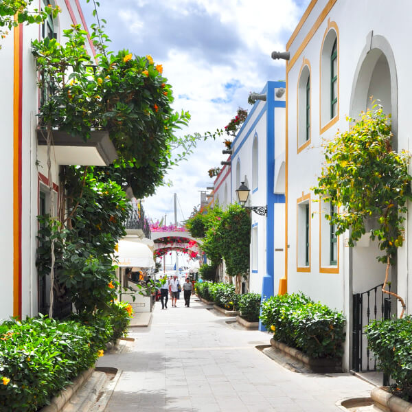 Callejuela con flores en los balcones